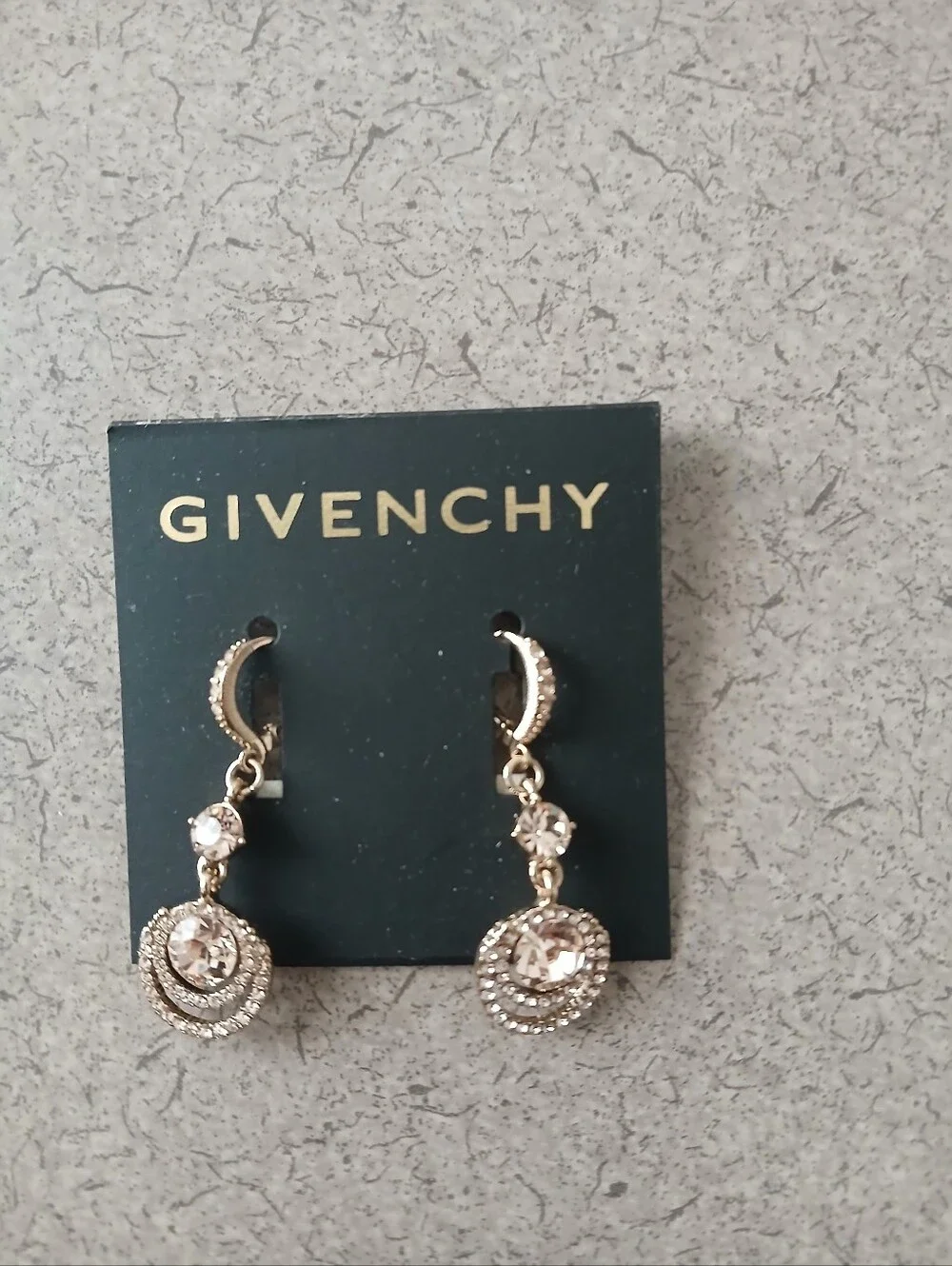 Givenchy Gold Crystal Drop Earrings - Light Champagne Accents